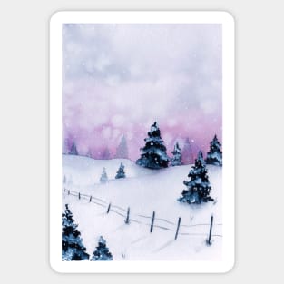 Winter landscape Christmas watercolor Sticker